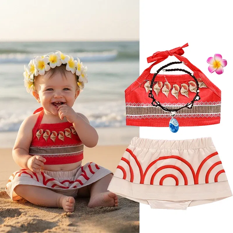 Color: Pink, Kid Size: 11 - Little Girls Cospaly DISNEY Moana Kids Two Pcs Set Top +Pants Infant Vaiana Role Play Festival Princess Costume Casual Clothes