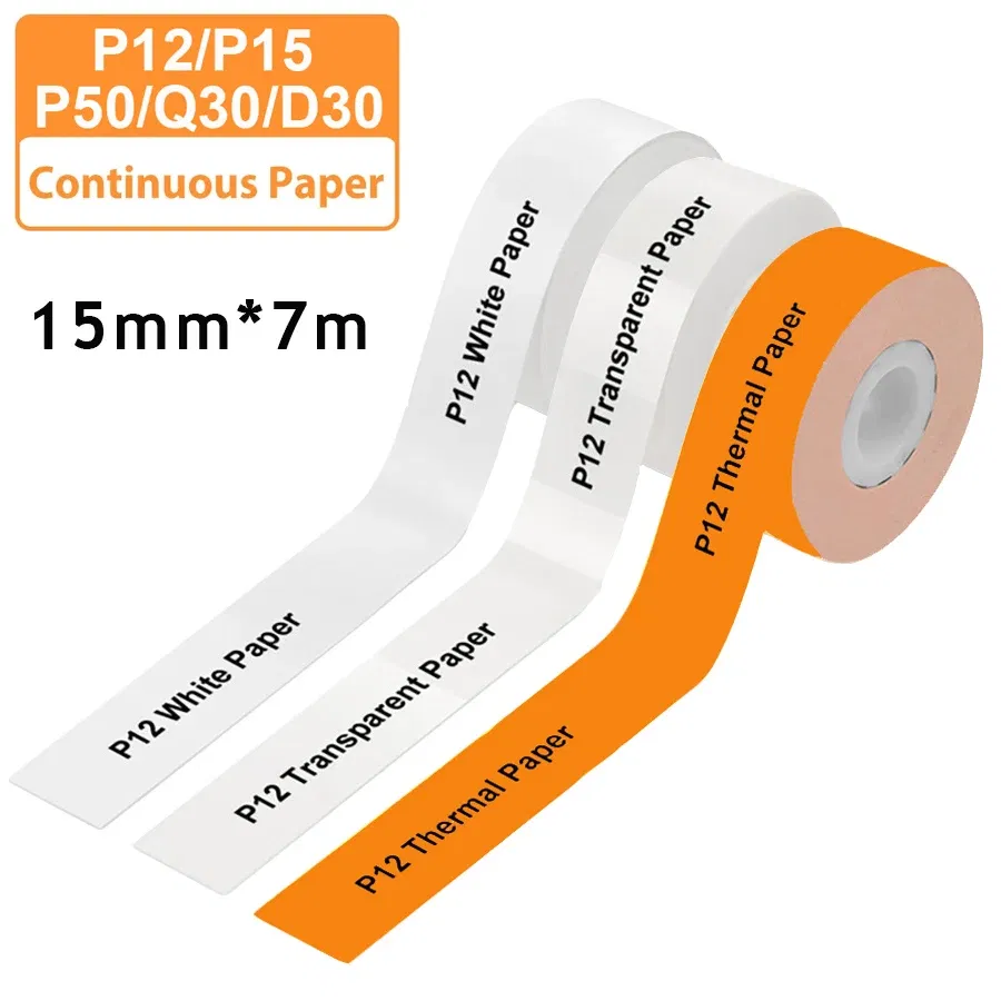 Color: PURPLE - 3pcs 15mm x7m Continuous Label Paper fit for P12 P15 Phomemo D30 Q30 Printer Waterproof Self Adhesive Thermal Printer Sticker