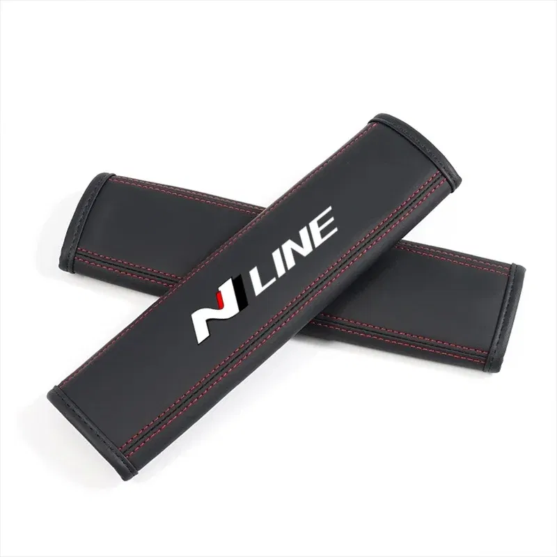 Color Name: Khaki - Car Seat Belt Nappa Leather Safety Belt Shoulder Covers For Hyundai N Performance i30 i20 Elantra Tucson Kona Sonata Kona 2023