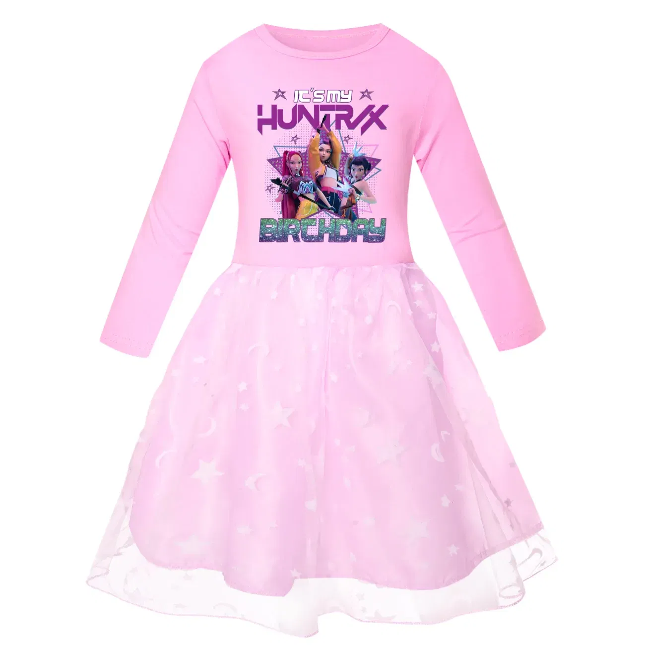 Color: SKY BLUE, Kid Size: 4 - KPop Demon Hunters Kids Clothes Long Slevess Dresses Cotton Rainbow Full Dress Teen Fashion Girl's Clothing Party Clothes 5001