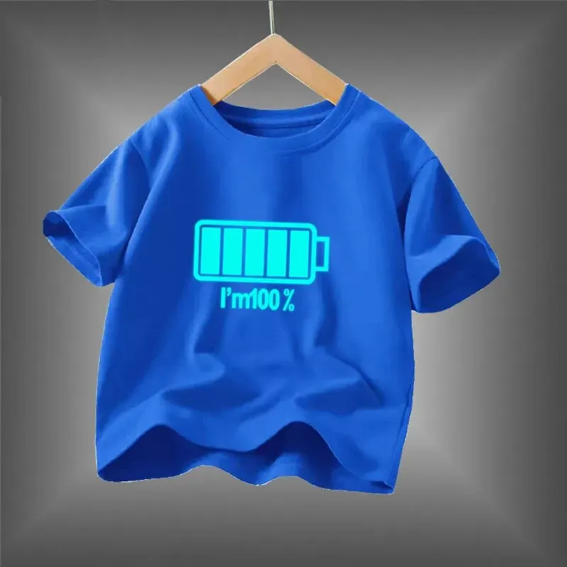 Kid Size: 14T, Color: Black - 2024 New Boys Luminous Battery T Shirts Summer Short Sleeve Children's Clothes Kids Glow In Dark Tees
