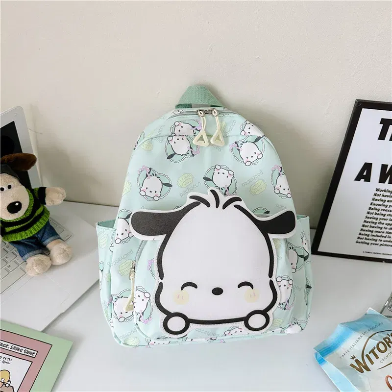 Color: Beige, Size: 12 inches - Anime Cartoon Kuromi Melody Cinnamoroll Backpack Boys Girls Cartoon Hello Kitty Kawaii Canvas Fashion Children's Schoolbag