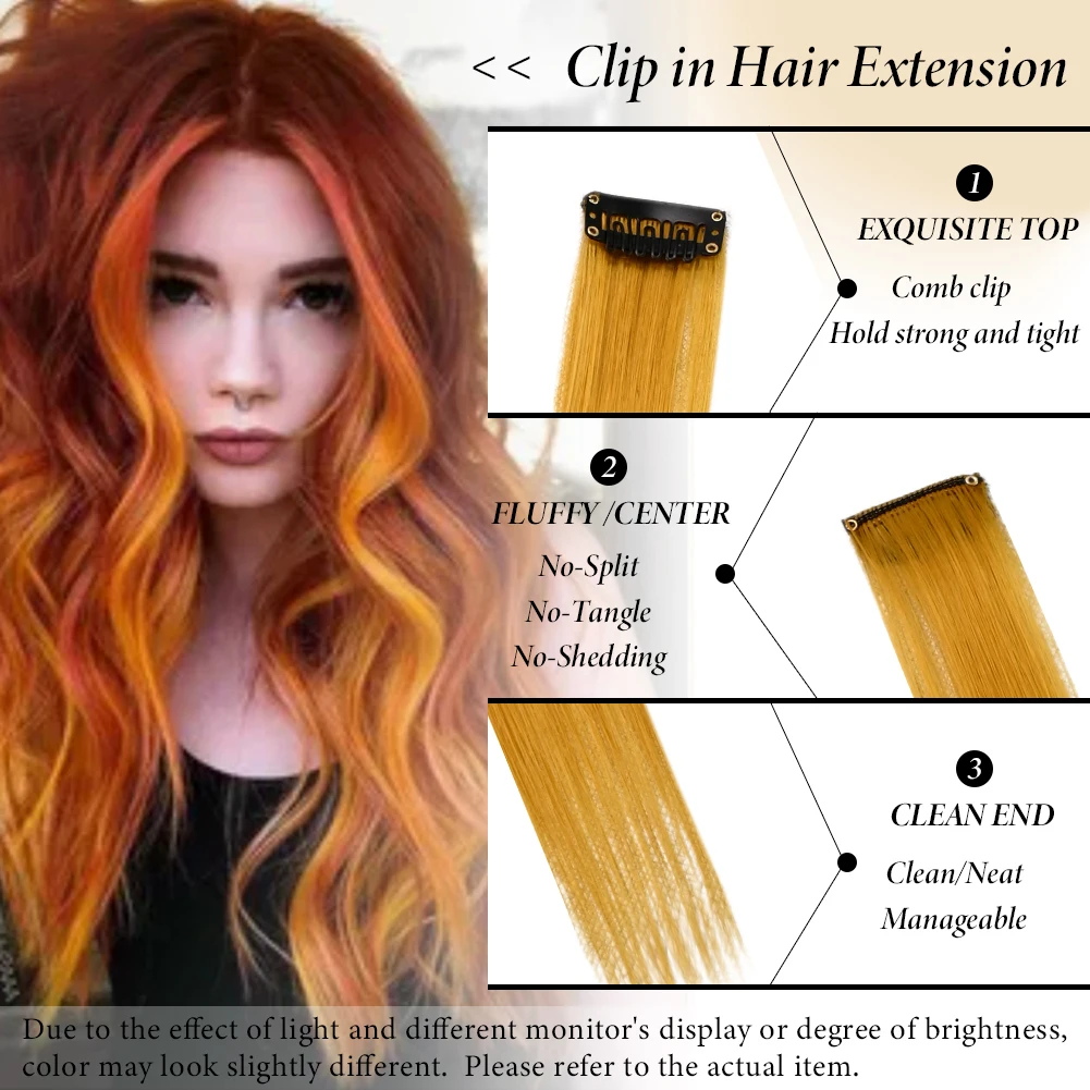 Color: T1B/33/27, Stretched Length: 22inches, Ships From: CHINA - Synthetic 10 Pcs Straight Hair Extensions Clip in Hairpieces 22 Inch Hightlight Colorful Hair for Women Party Cosplay Gifts