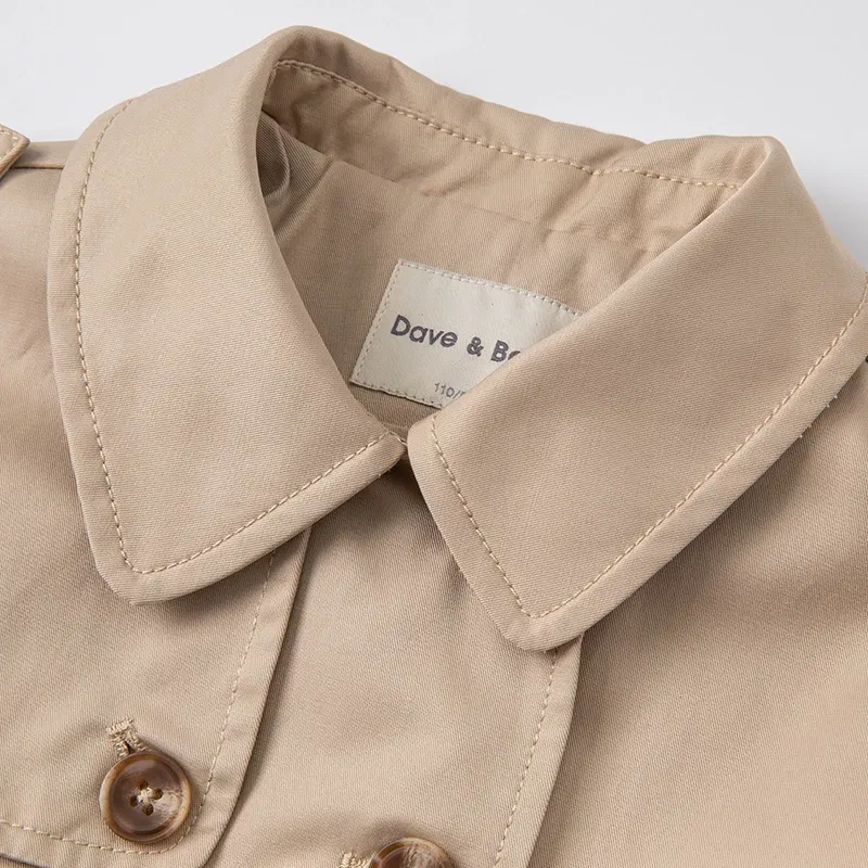 DK1220181 dave bella spring kids girls fashion solid button pockets hooded coat children cute tops high quality outerwear