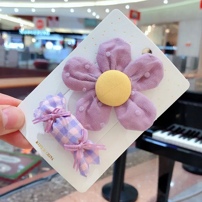 Color: Chocolate - 2PCS Set Children Girl Bow Butterfly Hair Clip Print Knot Hairpin Korean Princess Fresh Cute Lovely Hair Accessories Headdress
