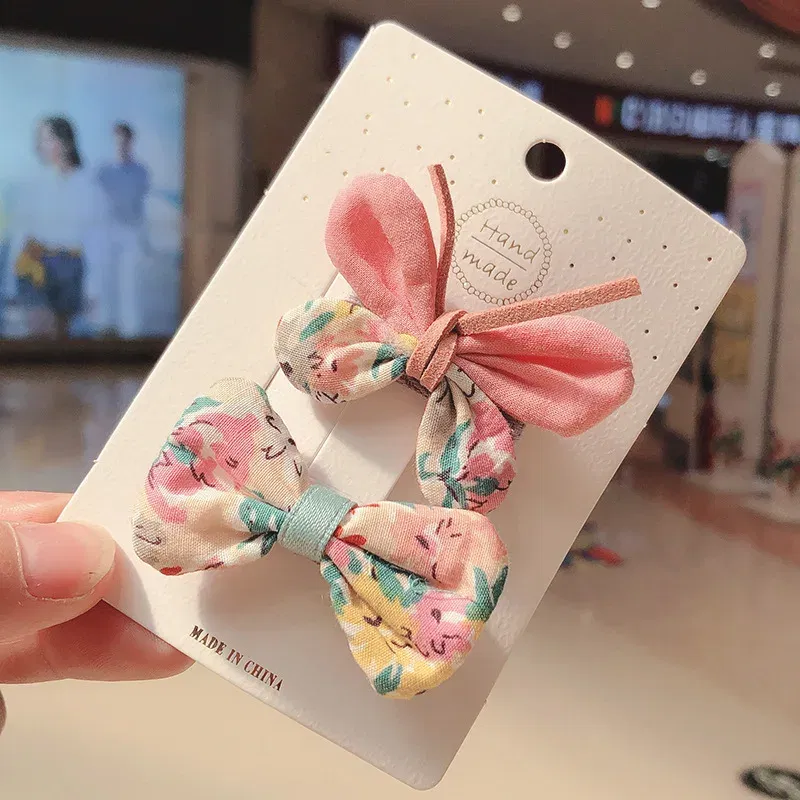 Color: Chocolate - 2PCS Set Children Girl Bow Butterfly Hair Clip Print Knot Hairpin Korean Princess Fresh Cute Lovely Hair Accessories Headdress