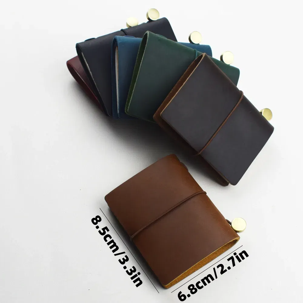 Color: Pink - 1pc Leather Pocket Notebook 60 Blank Inner Pages Note Book for Sketching, Quoting, Notes & Journals