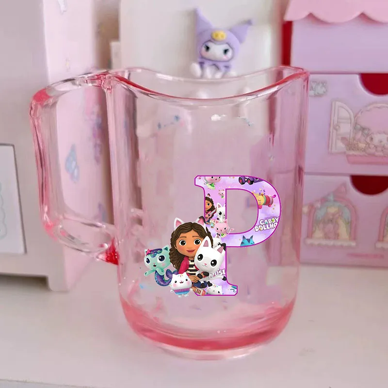 Color: GRAY, Size: Other - Gabby Dollhouse Letter A-Z Print Water Cup ABS Tooth Brushing Cups Anime Kawaii Cat Kids Toothglass Cups Kids Birthday Gift
