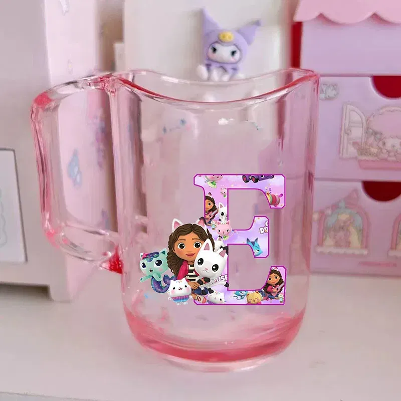 Color: GRAY, Size: Other - Gabby Dollhouse Letter A-Z Print Water Cup ABS Tooth Brushing Cups Anime Kawaii Cat Kids Toothglass Cups Kids Birthday Gift