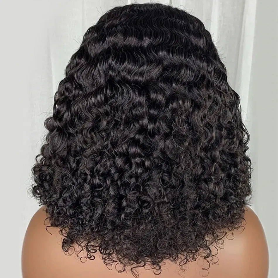 Hair Color: #1, Stretched Length: 14inches - 13X4 Glueless Water Wave Wigs Human Hair Pre Cut Bob Wig Ready To Go 180% Density 4x4 Water Wave Lace Closure Wigs Human Hair