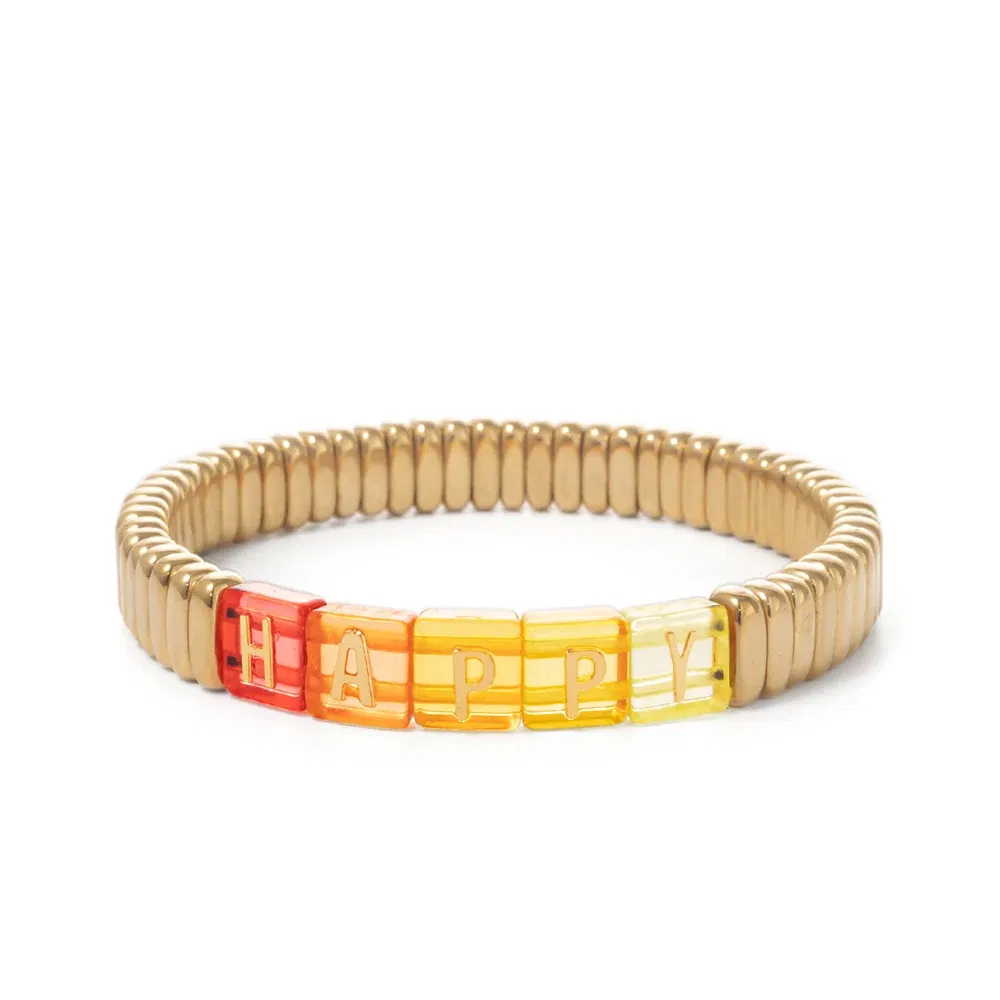 Metal Color: Dark Gold, Ships From: CHINA - Wholesale Gold Silver Color Elastic Bracelets Handmade Letter Charms Bracelets For Women 2X8MM Beads Bracelets Bohemain Jewelry