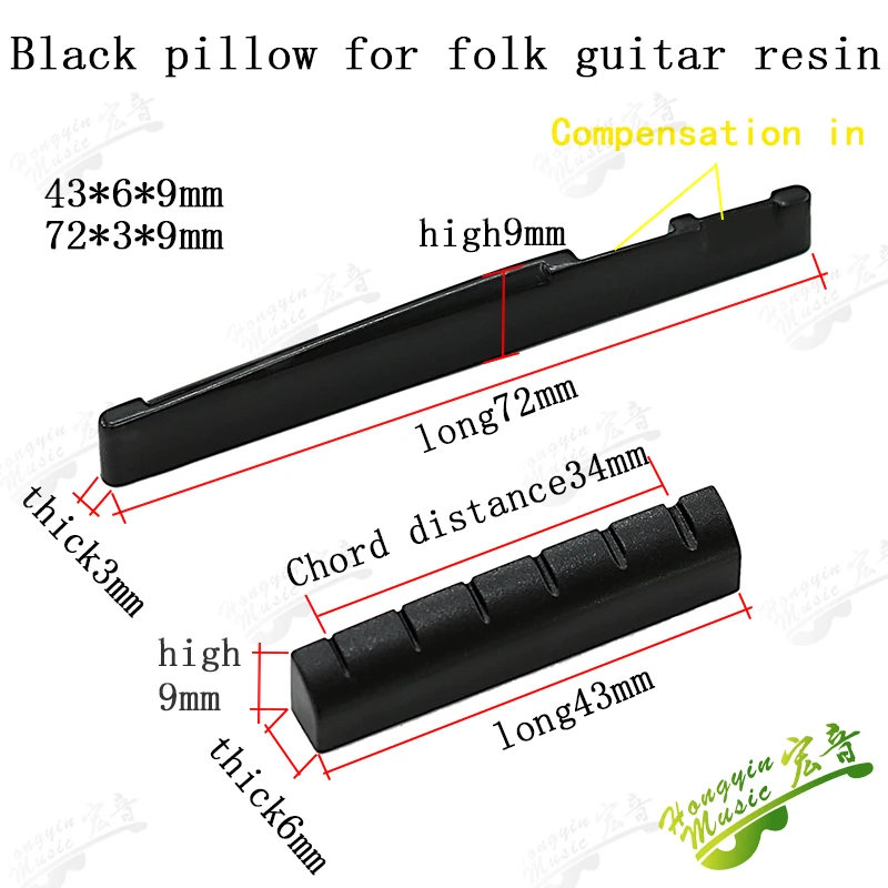 Color: Red - 1 SET Acoustic wood folk guitar string pillow resin upper and lower pillow bridge string pillow code string pad