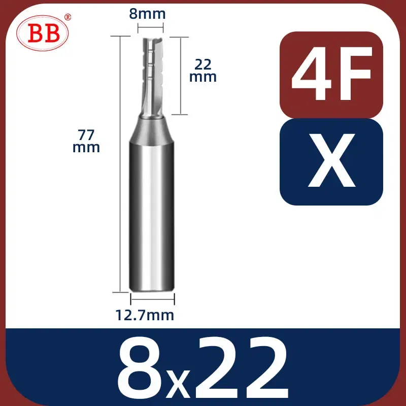 Cutting Edge Length: 17mm, Dimensions: 3.175*1*3 - BB Straight Slot Milling Cutter CNC Wood Engraving Machine Mill Rough Shape TCT Coated Edge D 6mm 8mm 2T 3T 4F Shank 1/2 12.7mm