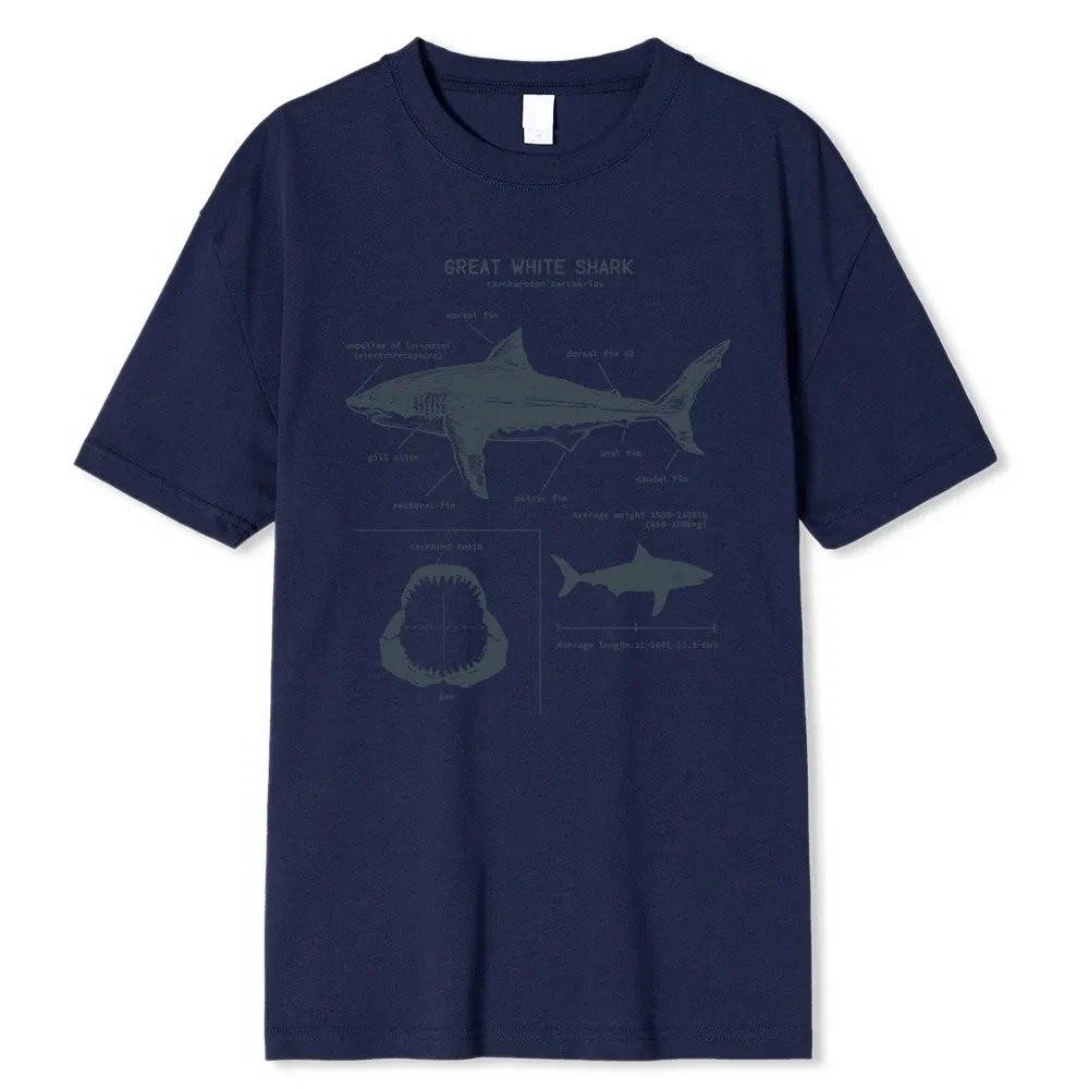 Color: Dark Grey, Size: M - Great White Shark Anatomy T-Shirt New Summer Men Street Short Sleeve Hip Hop Punk Style Boy Casual Tops Fashion White Tees