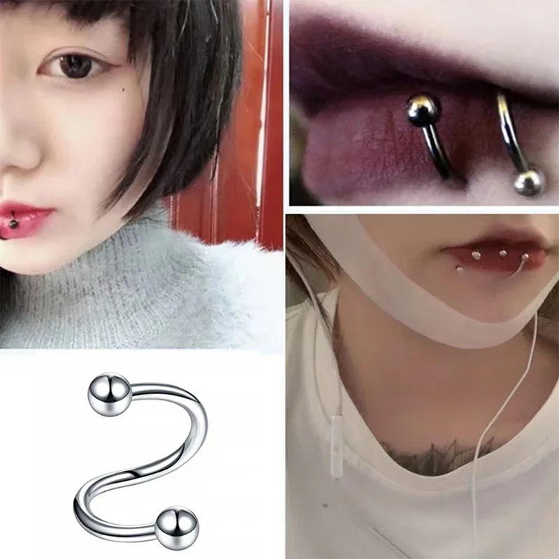 Metal color: Rhodium Plated - Stainless Steel Nose Ring Piercing Horseshoe Spike Septum Piercing Lip Tragus Helix Piercing Body Piercing Ring Hip Hop "S"