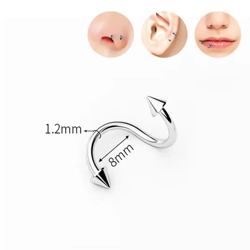 Metal color: Rhodium Plated - Stainless Steel Nose Ring Piercing Horseshoe Spike Septum Piercing Lip Tragus Helix Piercing Body Piercing Ring Hip Hop "S"