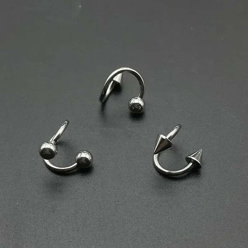 Metal color: Rhodium Plated - Stainless Steel Nose Ring Piercing Horseshoe Spike Septum Piercing Lip Tragus Helix Piercing Body Piercing Ring Hip Hop "S"
