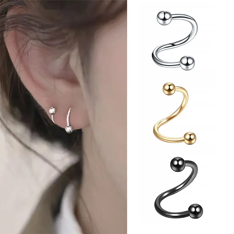 Metal color: Rhodium Plated - Stainless Steel Nose Ring Piercing Horseshoe Spike Septum Piercing Lip Tragus Helix Piercing Body Piercing Ring Hip Hop "S"