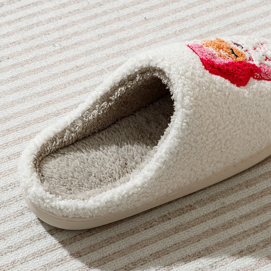 Color: Pink, Shoe Size: 43-44 - Cute Cartoon Pink Santa Claus Women's Slippers Indoor Warm Soft Comfy Winter Bedroom Non-slip Cotton Shoes Christmas Gift