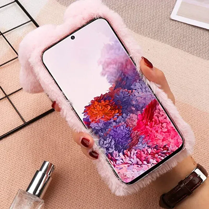 Color: SKY BLUE, Material: Denim - Warm Plush Rabbit Fluffy fur Cover for Samsung A15 A25 A35 A55 A14 A24 A34 A54 A13 A23 A33 A53 A12 A22 A32 A52 A51 Phone Case