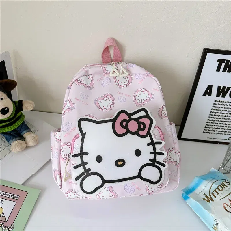 Color: Clear, Size: 12 inches - 2025 Anime Cartoon Kuromi Melody Cinnamoroll Backpack Boys Girls Cartoon Hello Kitty Kawaii Canvas Fashion Children's Schoolbag