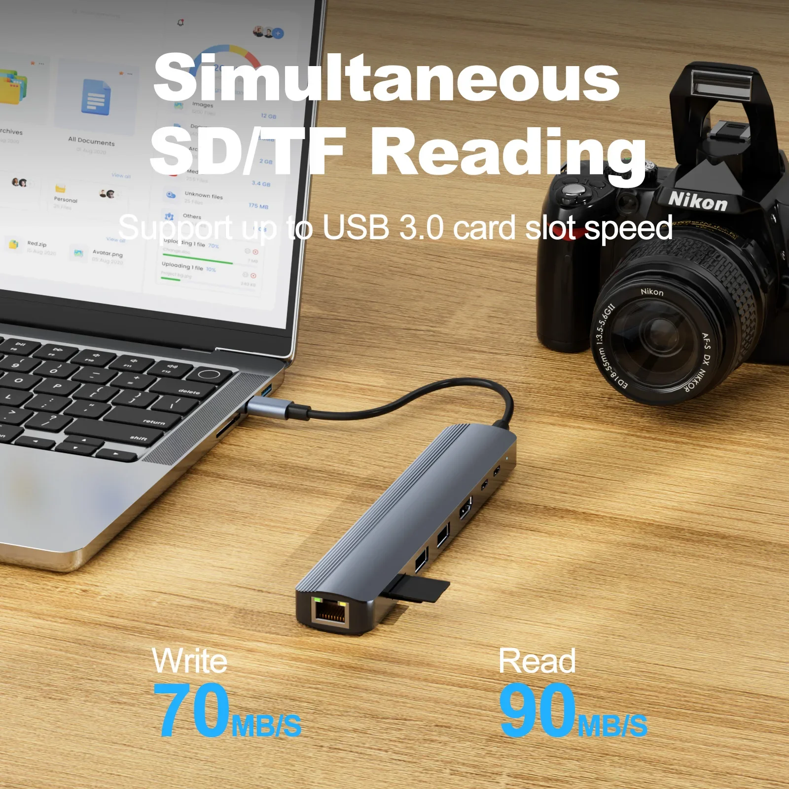 Color: Silver - 8 in 1 USB C Hub with 4K 60Hz HDTV 1Gbps Ethernet 100W Power Delivery SD/TF Card Slots USB 3.0*3 5Gpbs Data Ports for MacBook