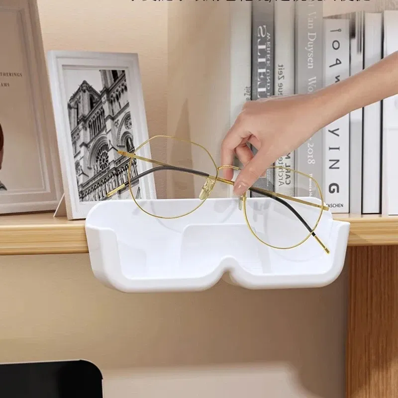 Color: Pink - Glasses Display Cabinet Sunglasses Storage Box Wall Mounted Perforated Free Sunglasses Storage Glasses Rack Home Tidying