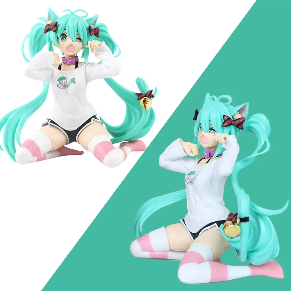 Color: black - 12cm Desktop Cute Hatsune Miku Kwaii Style Anime Figure Toys PVC Model Collector Doll Birthday Gift