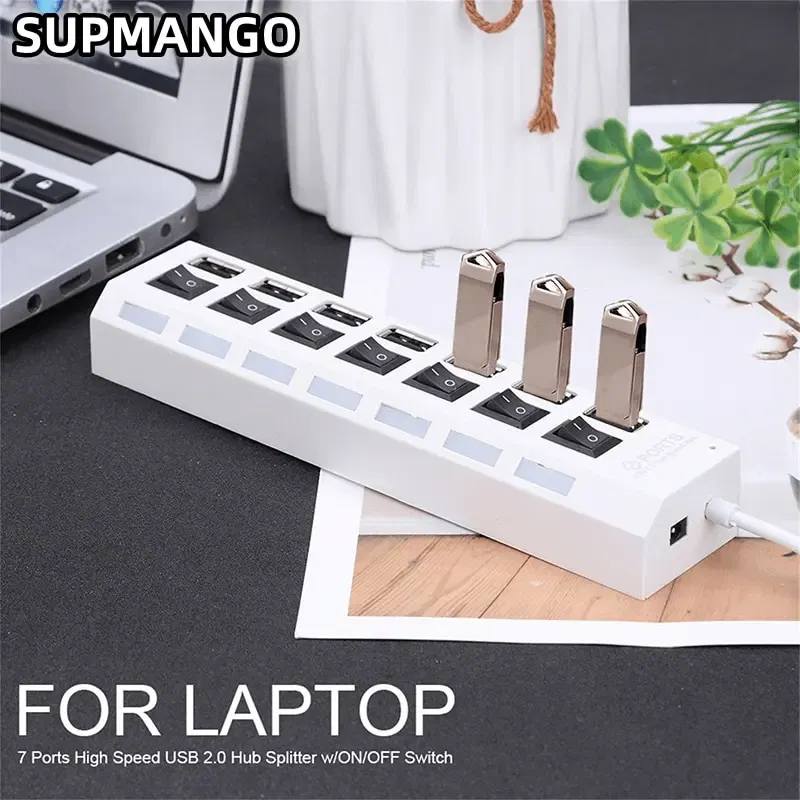 Color: black - USB HUB USB Switch Hub 2.0 Adapter High Speed Multi 7 Ports Hub USB On Off Portable Splitter For Computer Laptop