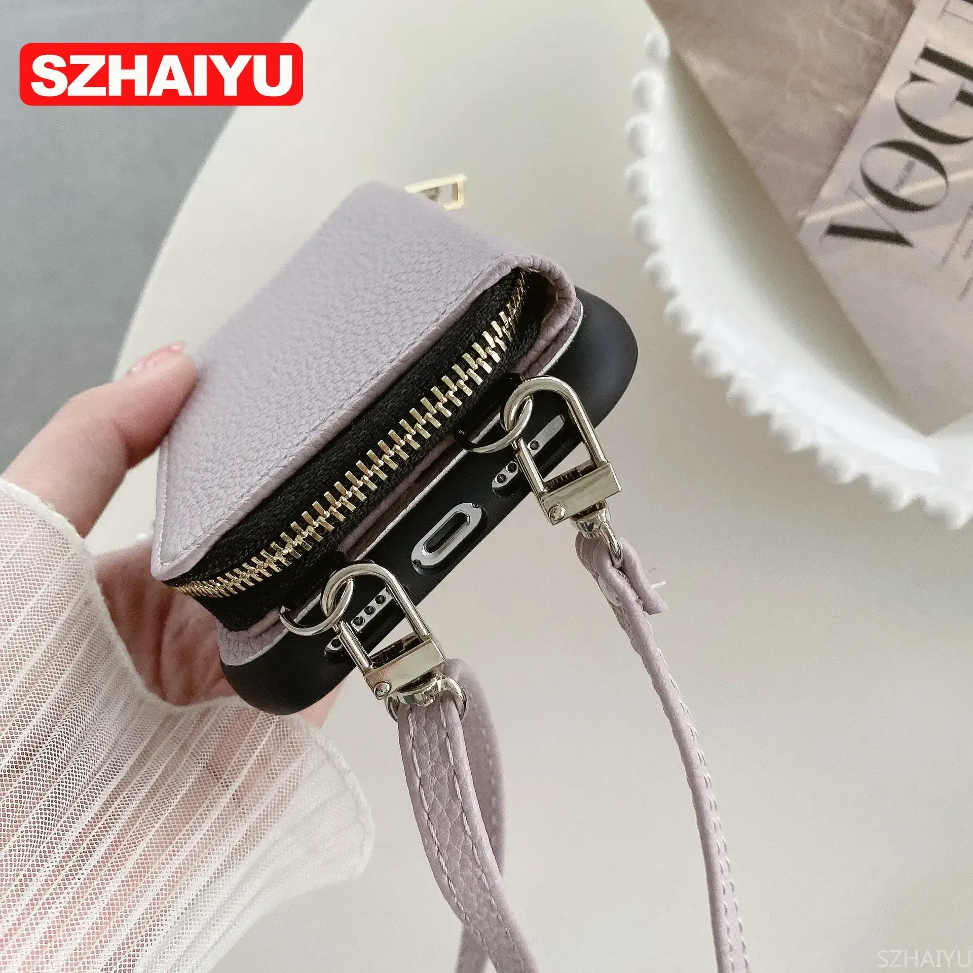 Material: Cotton Fabric, Color: Beige - Zipper Wallet Phone Case For iPhone 16 15 14 13 12 Mini 11 Pro XS Max X Plus Card Slot Holder Crossbody Lanyard Leather Cover