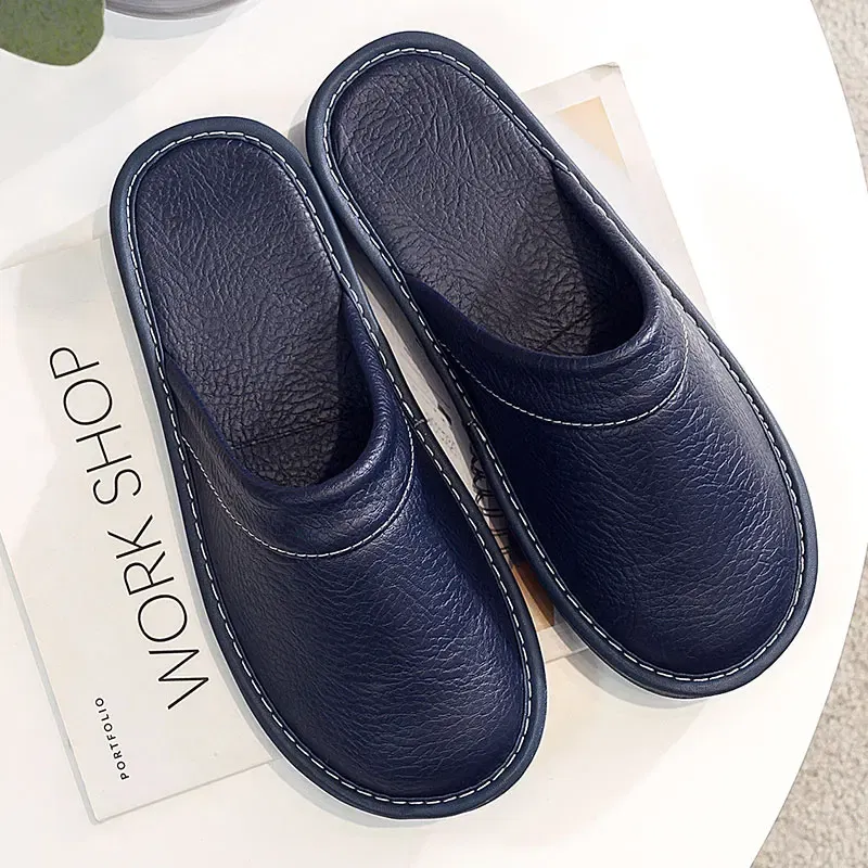 Color: army green, Shoe Size: 9.5 - Mens Bedroom Leather Slippers Unisex Black Home Shoes Big Size 47 48 Man's Slippers Indoor Comfy Males Slides Family Flats Shoes