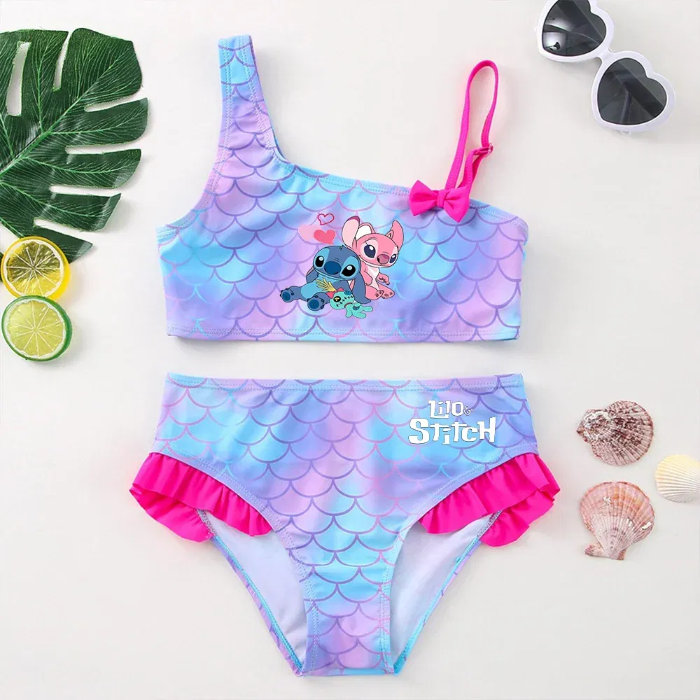 Color: Light Grey, Size: S - Lilo Stitch Girls Tankini Swimsuits Summer Beach wear Children Kids Wear Bathing Suits Two-pieces Bikini Dresses Fashion