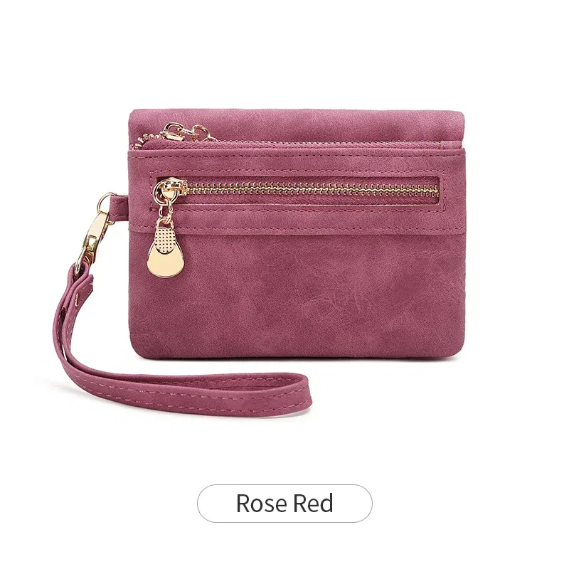 Color: Lavender - Retro foldingzipper wallet high-quality PUleather portablemultifunctional women's walletfashionable withID card window wrist bag