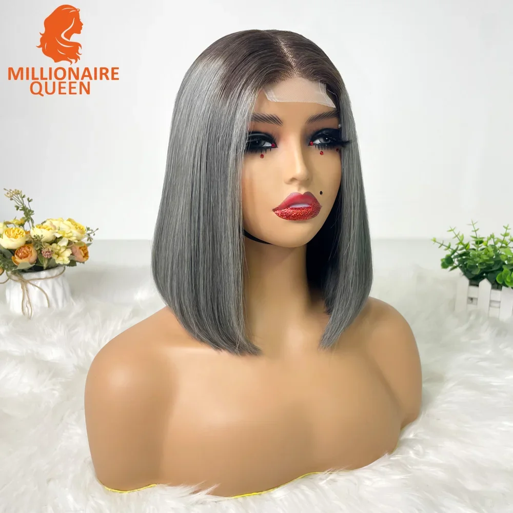 Color: Silver, Stretched Length: 10inches, Density: 250%, Lace Size: 2x6 - Highlight P4/30 Brown Vietname Bone Straight Bob Wig Super Double Drawn Human Hair 2x6 Glueless Lace Closure Wig For Black Women
