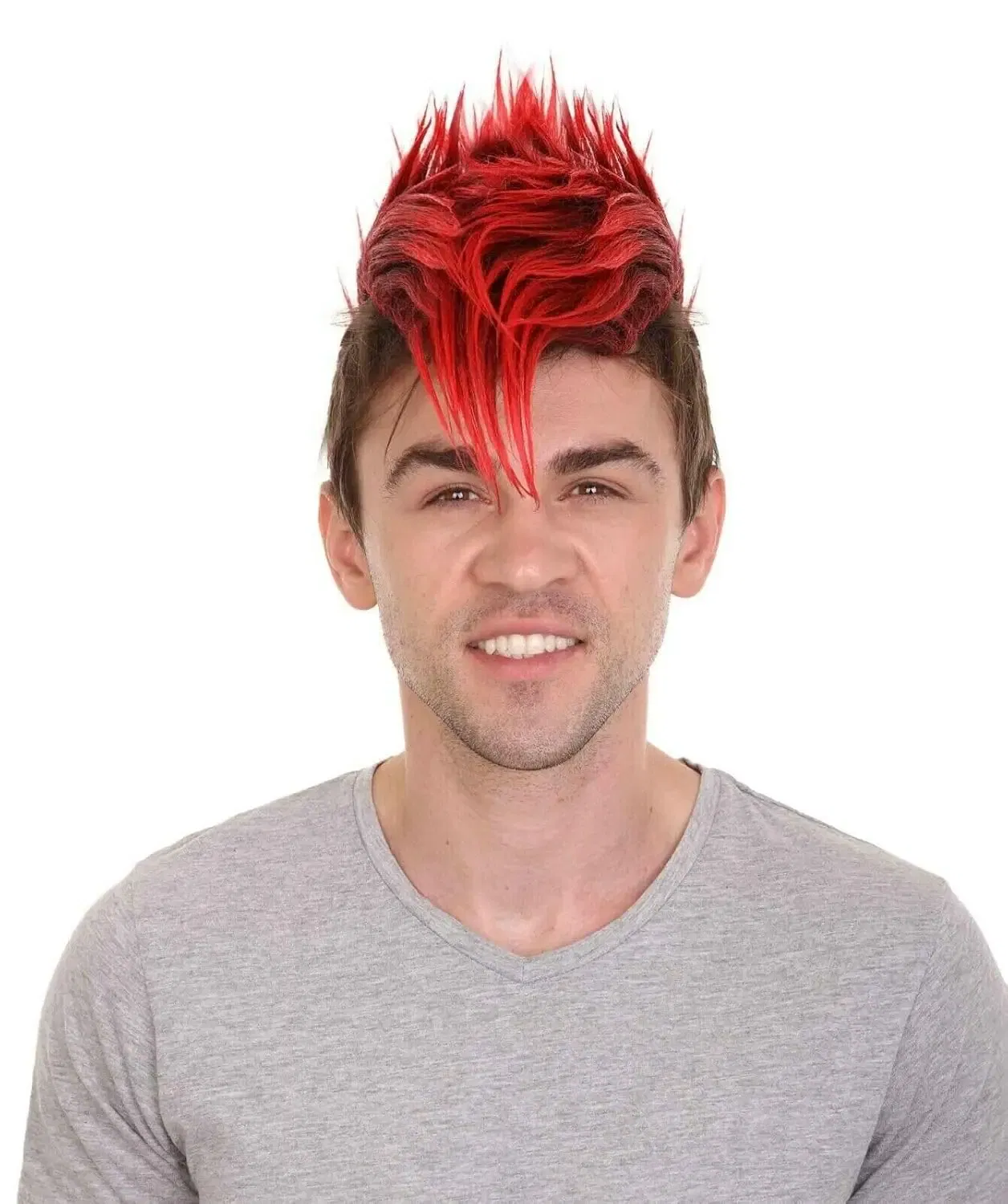 Color: Red, Stretched Length: 6inches - REEWES Men's Mohawk Wig Halloween funny Cosplay Red & Black Short Toupee Piece for Men Synthetic Clip In Hair Accessories Party