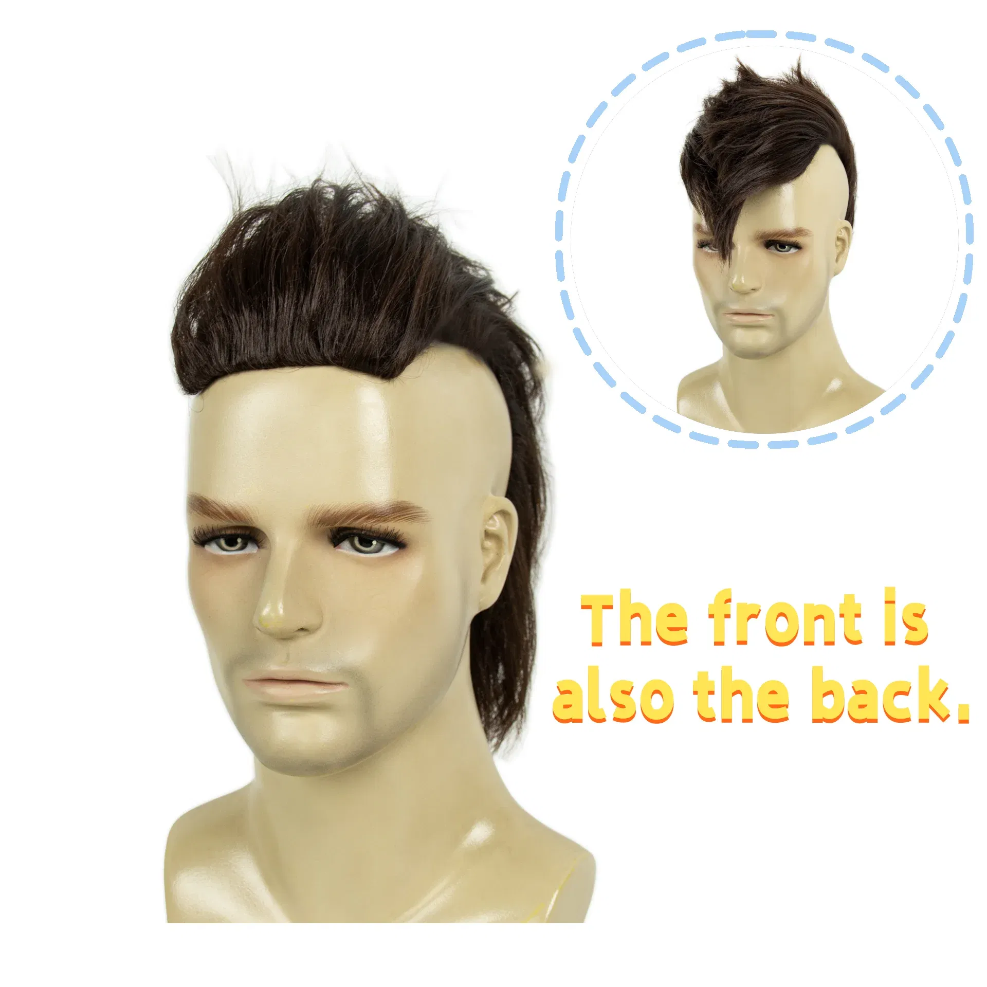 Color: Red, Stretched Length: 6inches - REEWES Men's Mohawk Wig Halloween funny Cosplay Red & Black Short Toupee Piece for Men Synthetic Clip In Hair Accessories Party