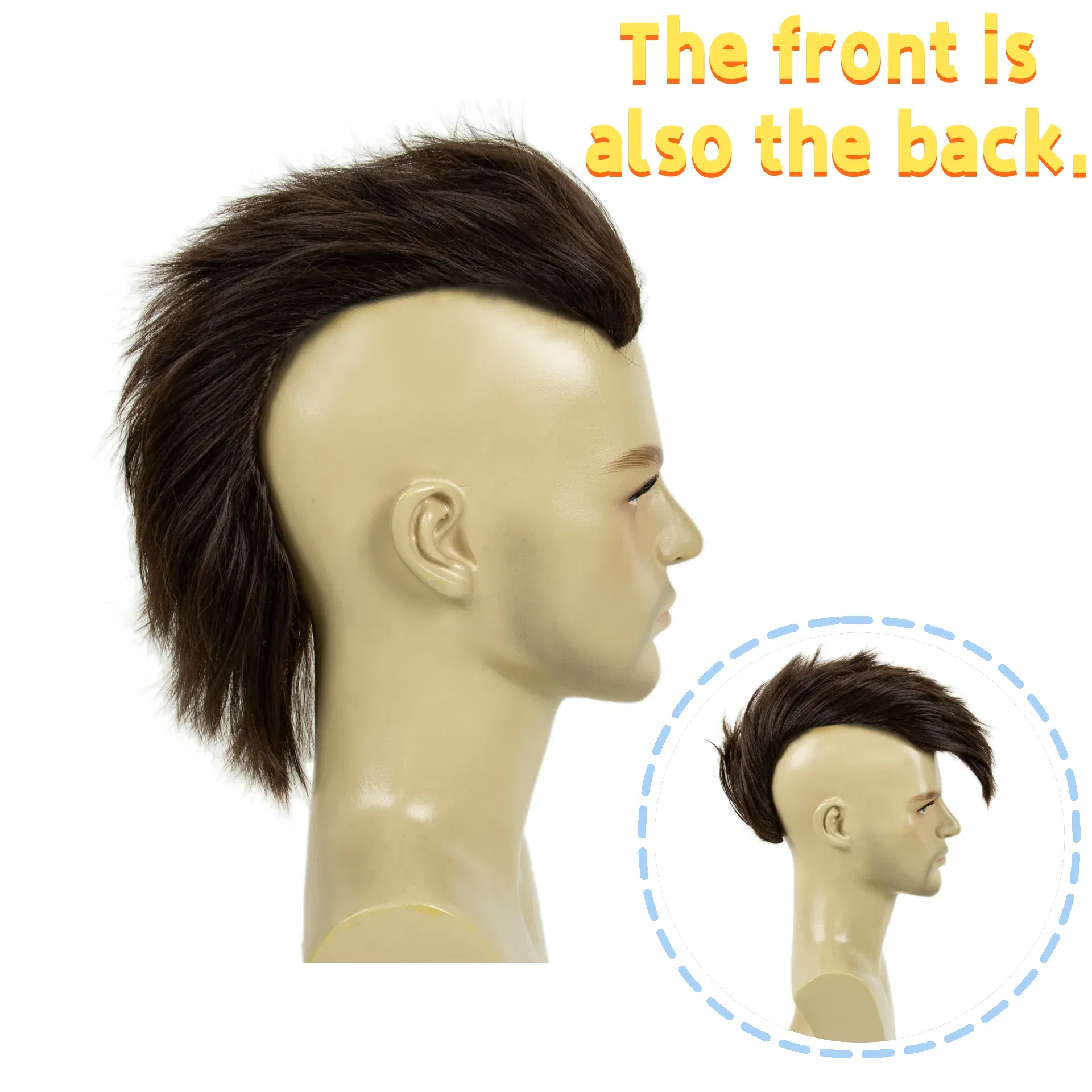 Color: Red, Stretched Length: 6inches - REEWES Men's Mohawk Wig Halloween funny Cosplay Red & Black Short Toupee Piece for Men Synthetic Clip In Hair Accessories Party