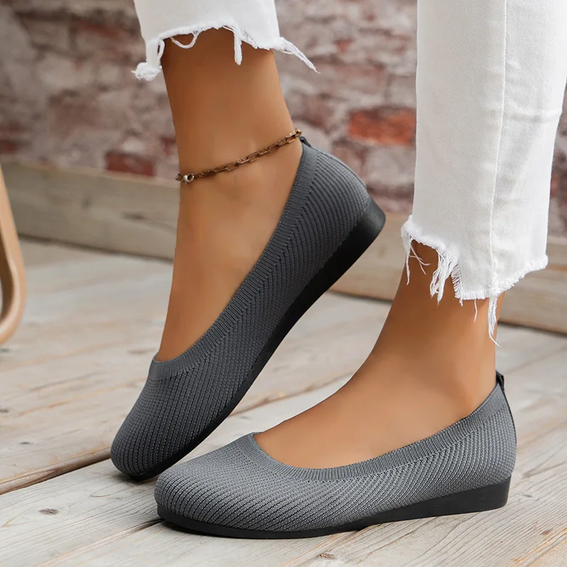 Color: Brown, Shoe Size: 39 - Elastic Knitting Flats Slip on Shoes for Women 2024 Summer Breathable Soft Loafers Woman Lightweight Casual Shoes Mom Moccasins