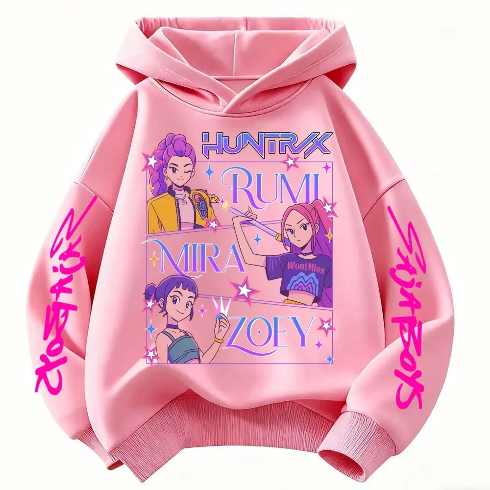 Color: Beige, Kid Size: 6 - Children's Hoodies KPop Demon Hunters tops Boy Girls Coat Casual Toddle Sweatshirr white pink child 3-12 year the Spring Autumn
