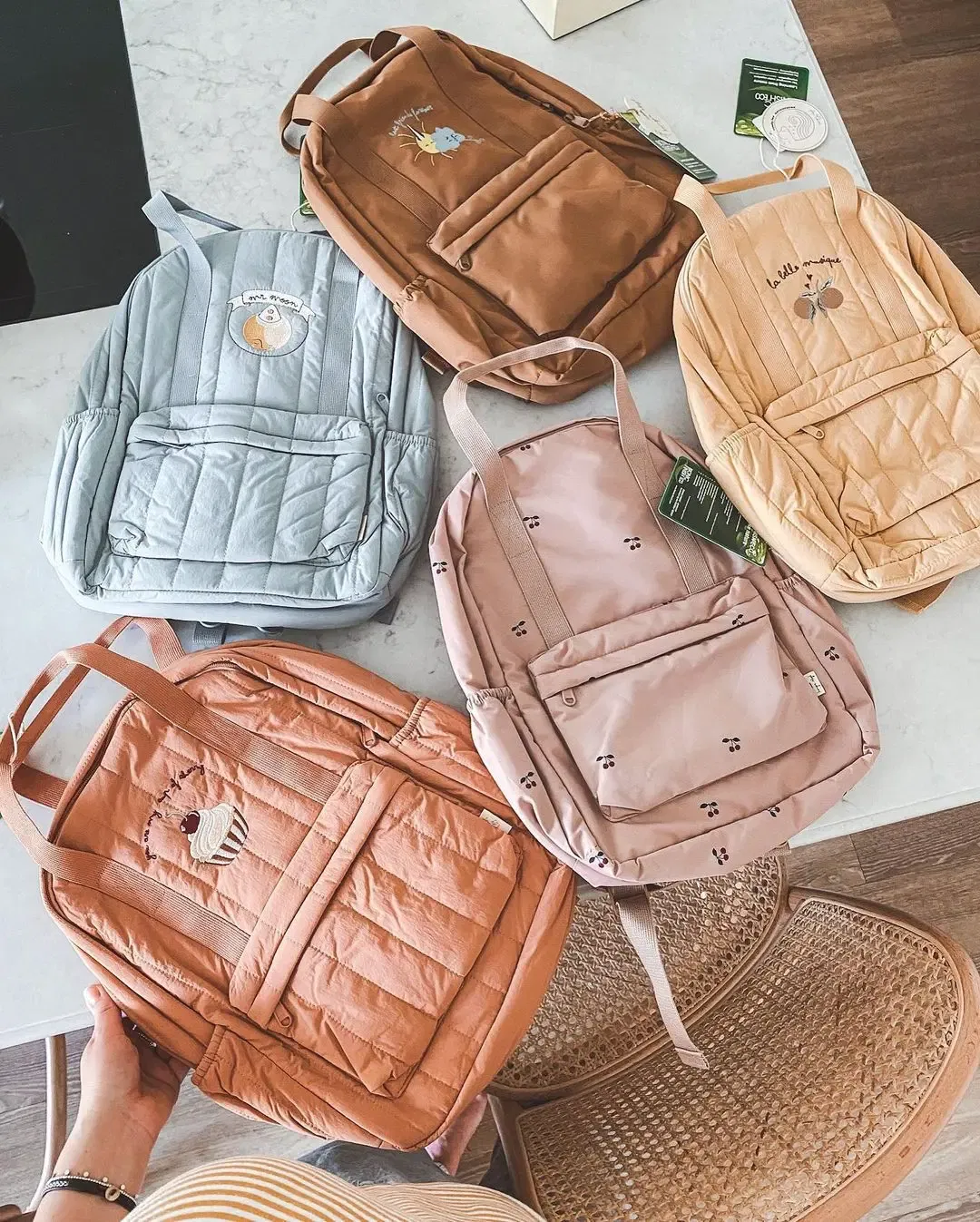 Color: Green - KS Baby Backpack Kids Schoolbag Kindergarten Bags Brand Cherry Lemon Children's Boys Girls Mom Traveling Storage Bag Wholesale