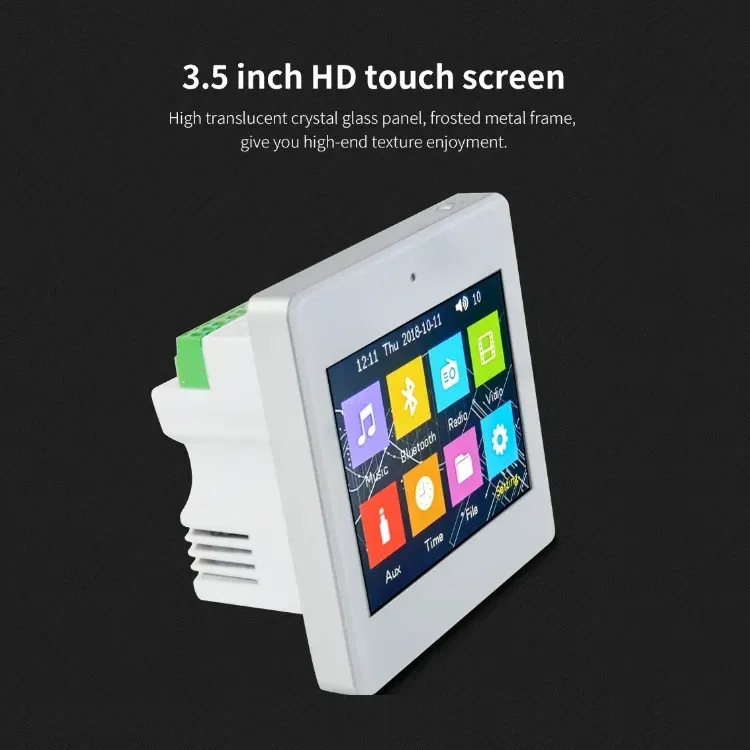 Color: GRAY - Mini 3.5inch Touch Screen Wireless Bluetooth Smart Home Audio System Music Player 2 Channel FM Radio USB In Wall Amplifier