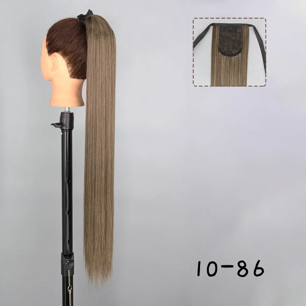 Color: #1, Stretched Length: 34inches - AZQUEEN Straight Synthetic Hairpiece With Ponytail 85cm Super Long Wrap Around Clip In Hair Extensions Pony Tail For Daily Wear