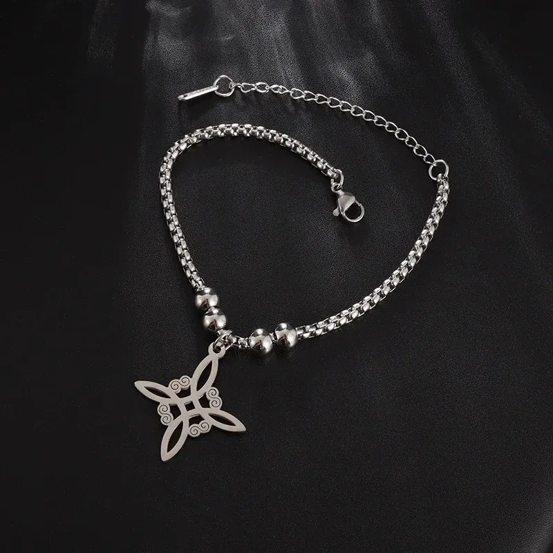 Metal color: Camel Color - Witch Knot Cuff Stainless Steel Pagan Witchcraft Symbols Magic Knot Women\'s Good Luck Amulet Bracelet Celtic Knot Bracelet
