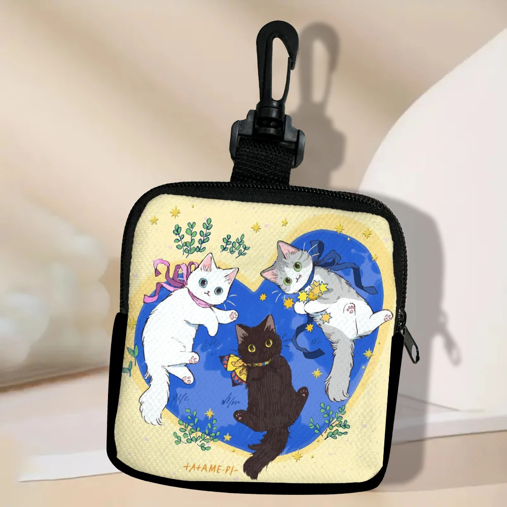 Color: PURPLE - Cat Mini Coin Purse Simple Zipper Kid Storage Pouch Coin Key Bag Women Men Wallet Mini Purse 7.2