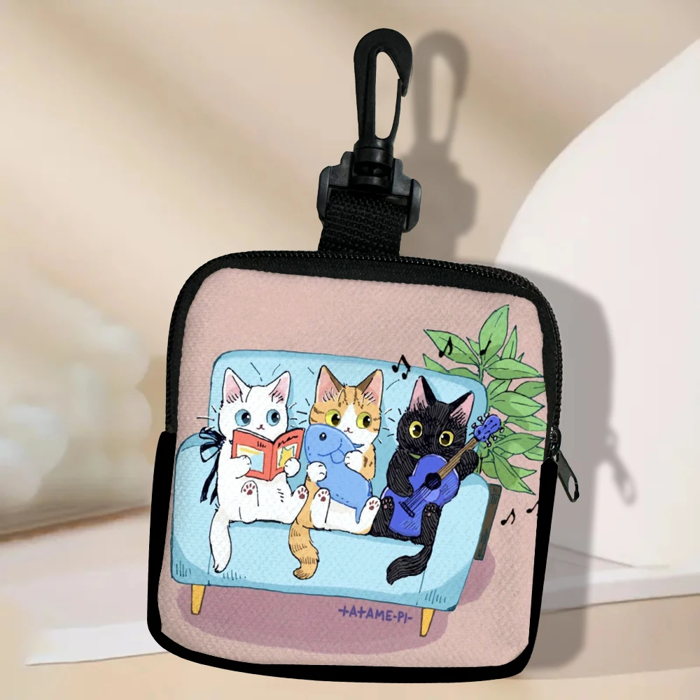 Color: Red - Cat Mini Coin Purse Simple Zipper Kid Storage Pouch Coin Key Bag Women Men Wallet Mini Purse 7.2