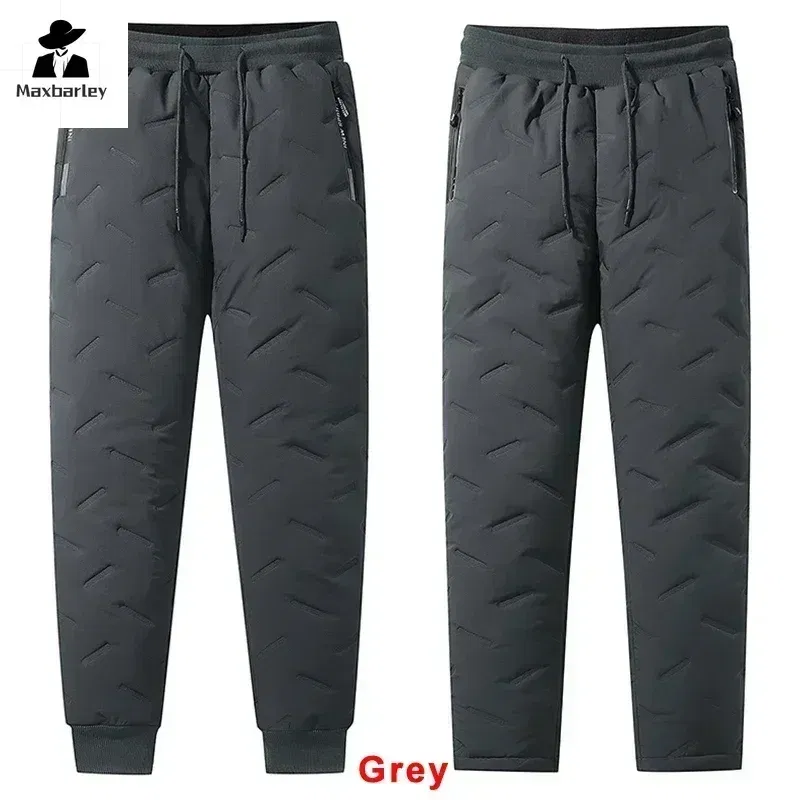 Size: 4XL, Color: green - Winter Down Cotton Pants Men's Casual Waterproof Zipper Pocket Thickened Wool Warm Pants Jogger Outdoor Cold-proof Ski Pants 7XL