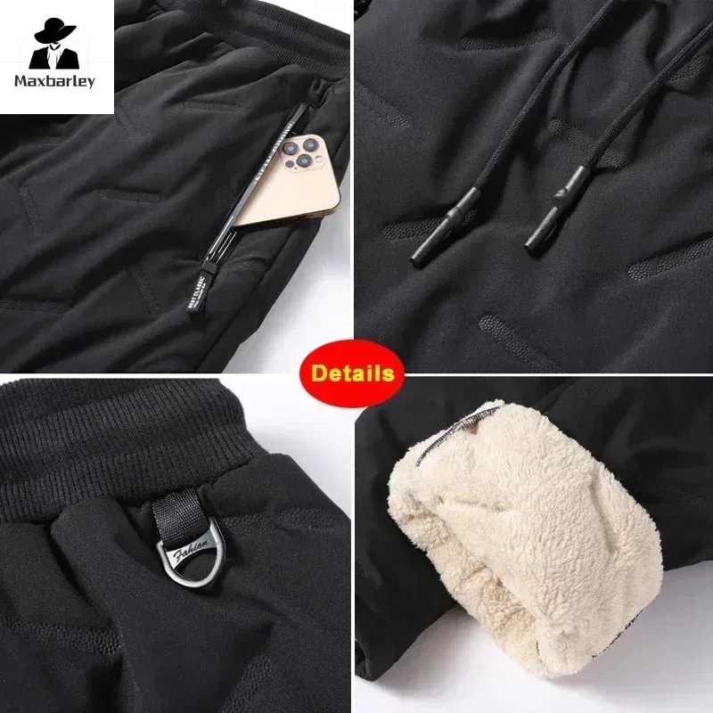 Size: 4XL, Color: green - Winter Down Cotton Pants Men's Casual Waterproof Zipper Pocket Thickened Wool Warm Pants Jogger Outdoor Cold-proof Ski Pants 7XL