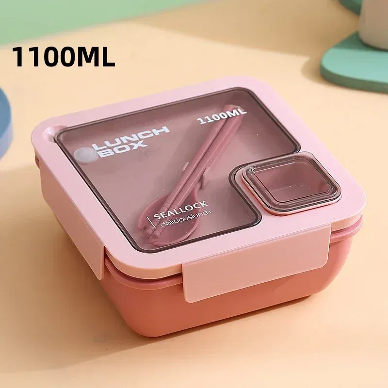 Color: Blue - Portable Lunch Box Lunch Bags for Children School Office Bento Box with Tableware Thermal Bag Complete Kit Microwavable Heating