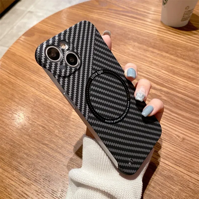 Color: Fluorescein, Material: Microfiber - Luxury Carbon Fiber for iPhone 11 14 Plus 12 13 Pro Max Magsafe Case Magnetic Wireless Hard Thin Slim Cover for iPhone 13 14 Max