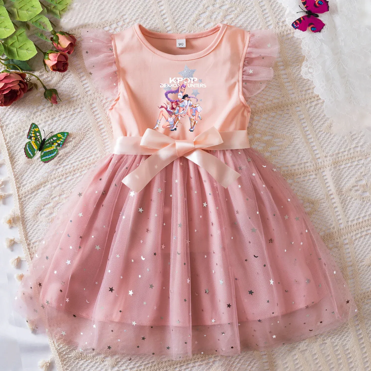Color: Gold, Size: One Size, Height: 164 - KPop Demon Hunters Girls Dress Kids Party Halloween Carnival Birthday Party Clothes Princess Tutu Dresses Costume Children Gift